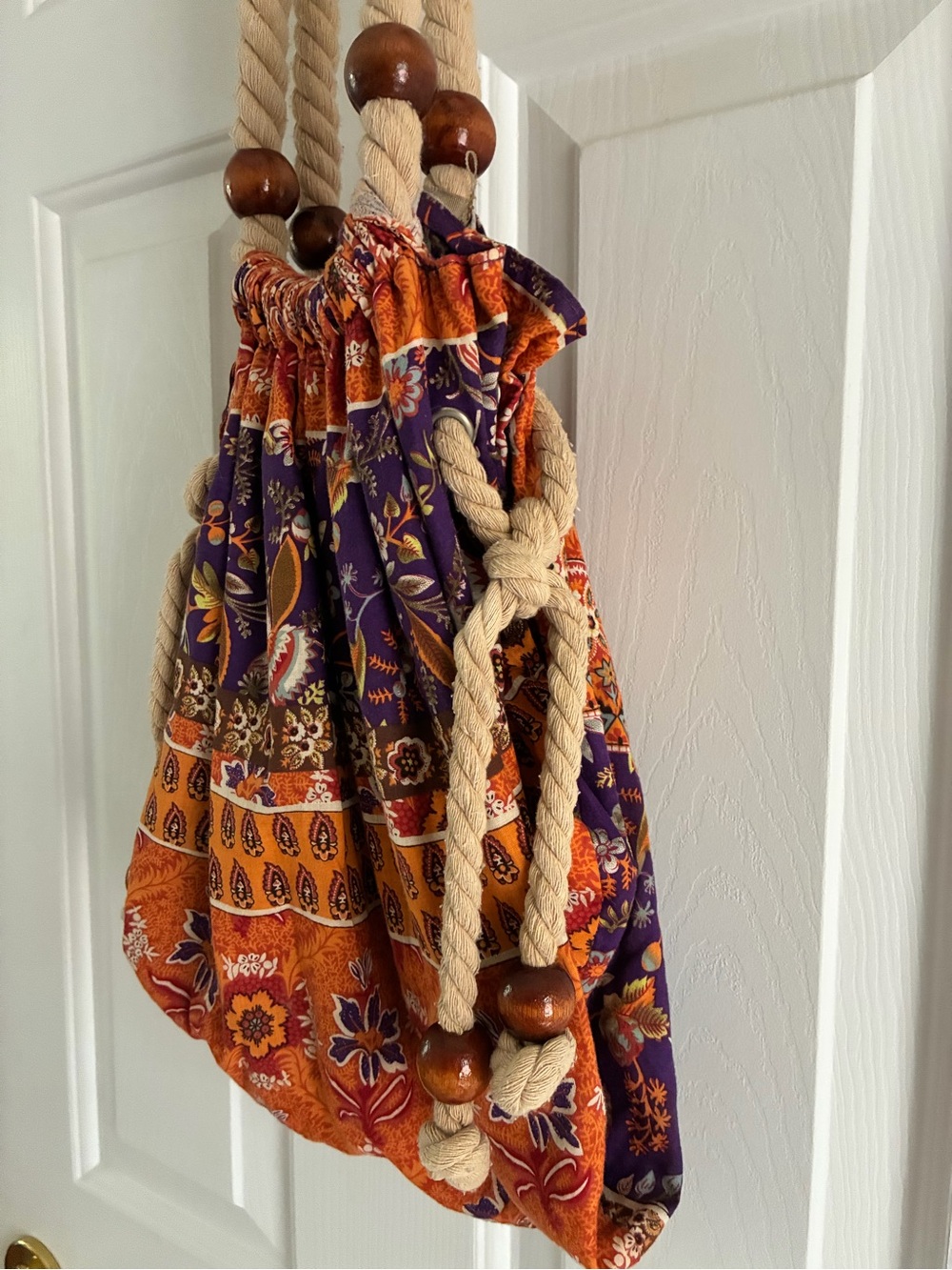 Orange and Purple Drawstring Hobo Bag